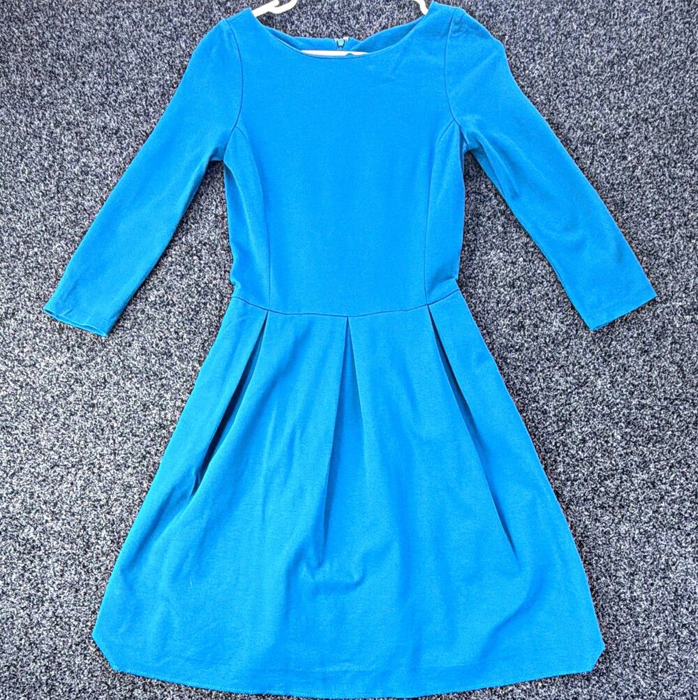 Banana Republic Women's Blue Knit Fit & Flare Pleated Scoop Neck Dress 0